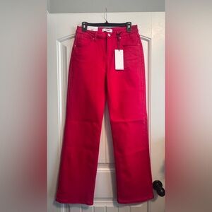 High-Rise Straight-Leg Jeans in Vibrant Red